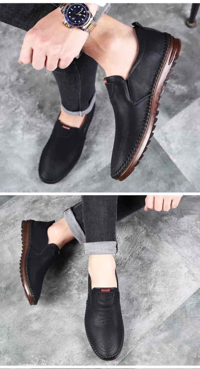 Men’s Leather Soft Casual Shoes – Slip On (Black)