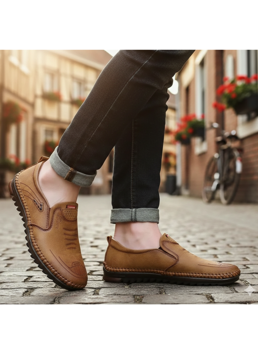 Men’s Leather Casual Slip-On Shoes – Brown
