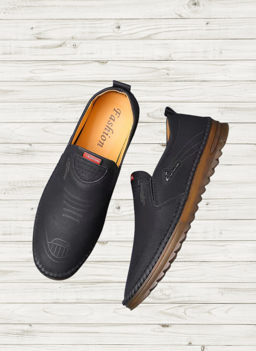 Men’s Leather Soft Casual Shoes – Slip On (Black)