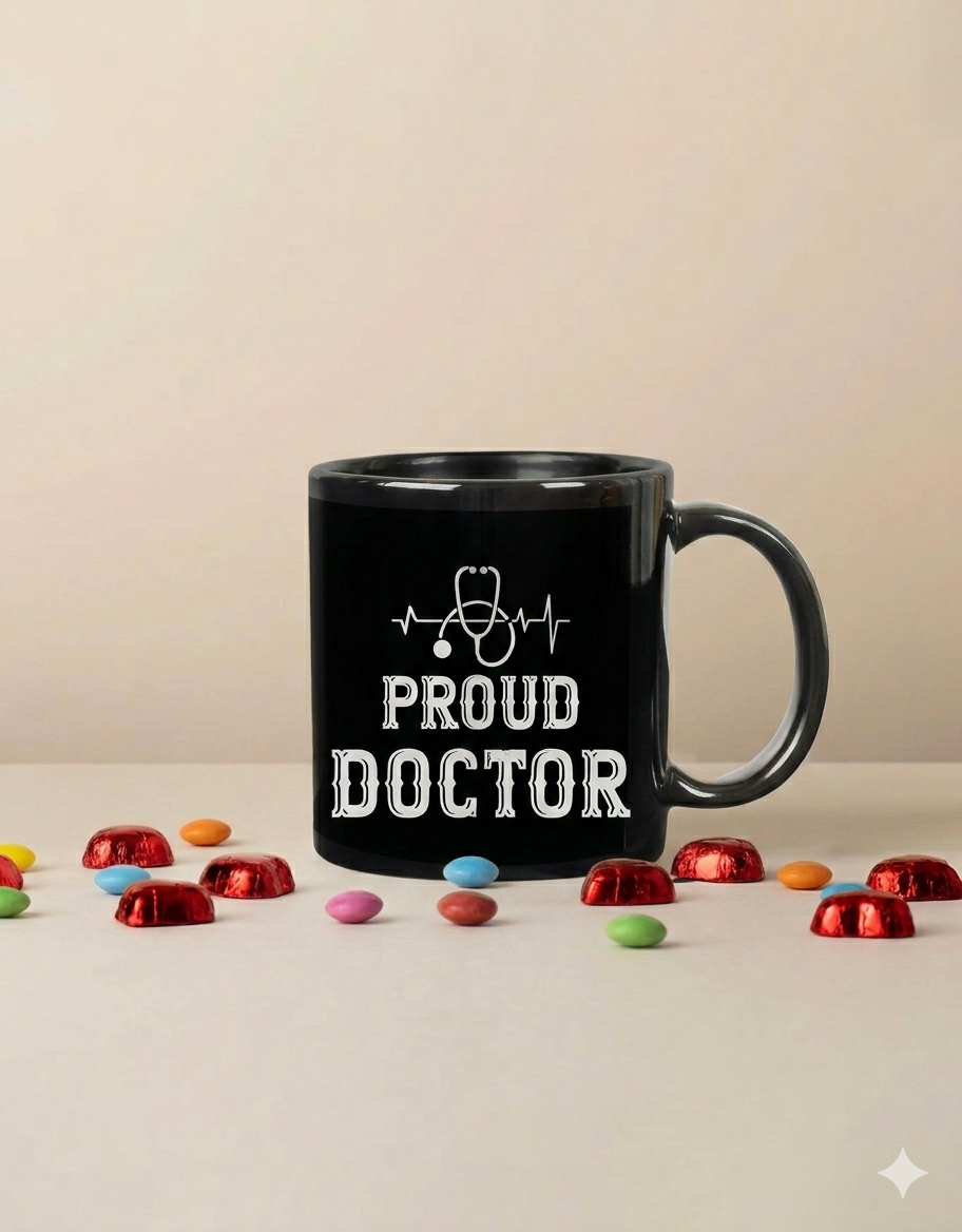 Proud Doctor Black Coffee Mug – 11 oz Glossy Ceramic Mug