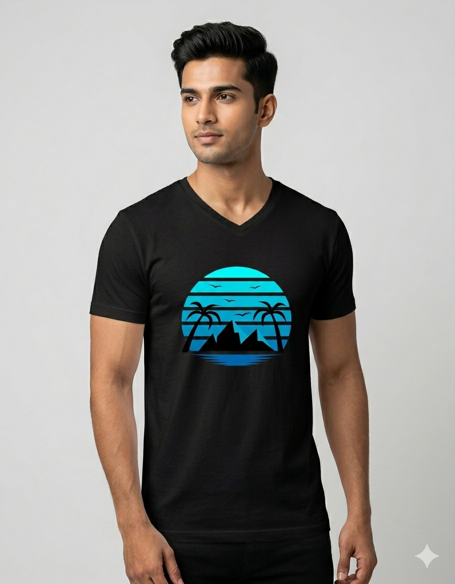 Unisex Printed V-Neck T-Shirt – 180 GSM Cotton Graphic Tee