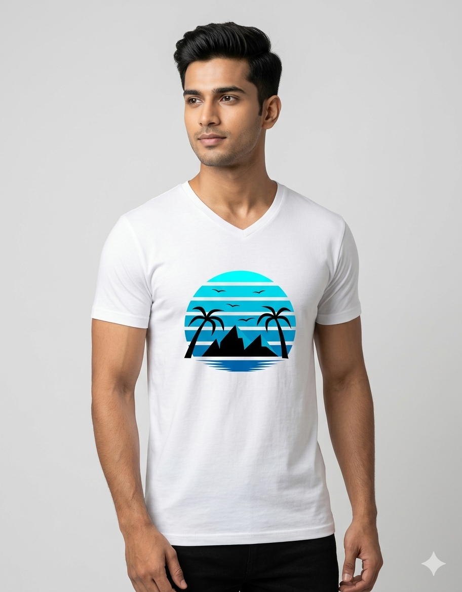 Unisex Printed V-Neck T-Shirt – 180 GSM Cotton Graphic Tee