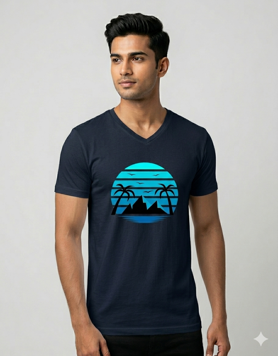 Unisex Printed V-Neck T-Shirt – 180 GSM Cotton Graphic Tee