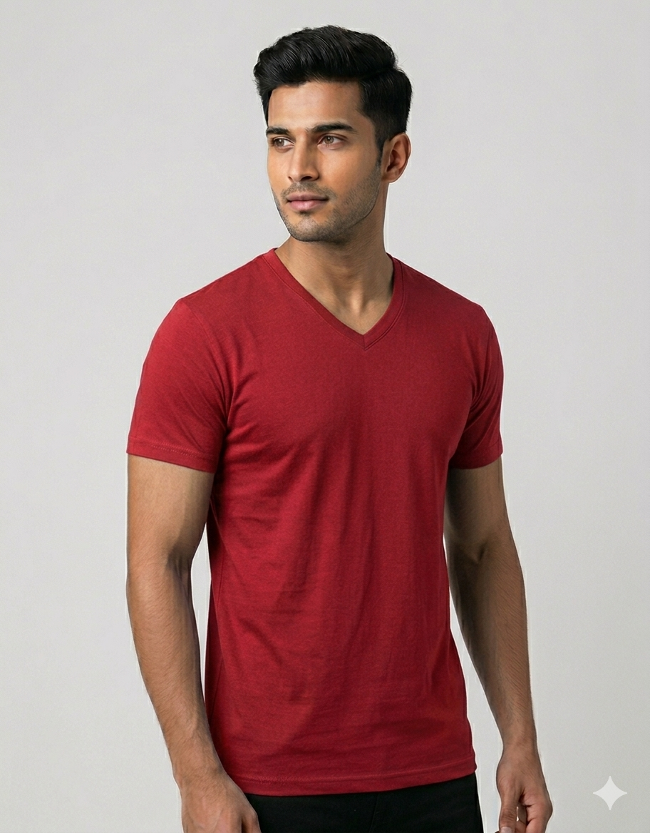Unisex Plain V-Neck – 180 GSM Cotton T-Shirt @ ₹399
